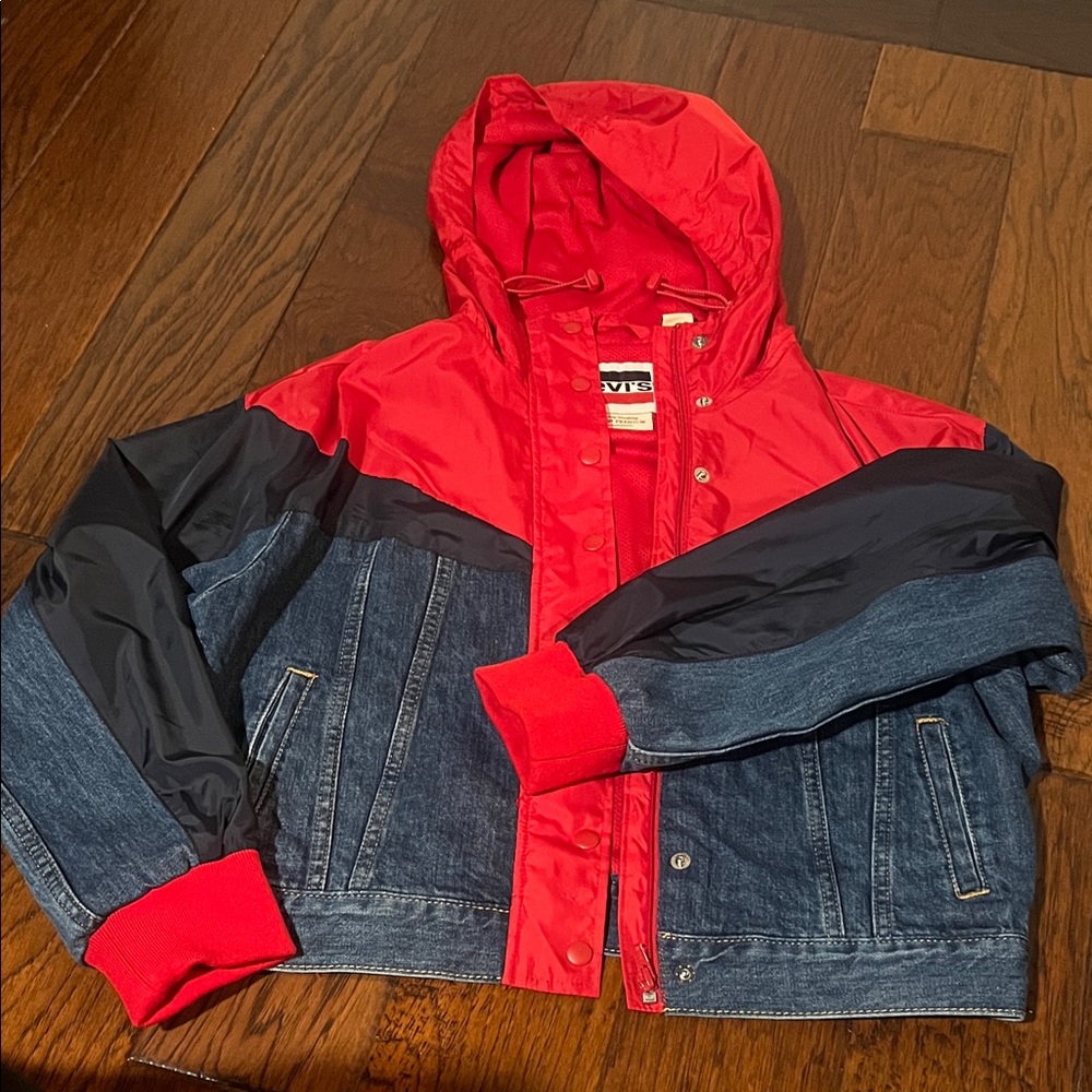 Levi's Red and Black Denim Jacket Vintage